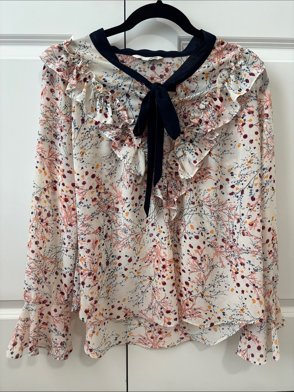 Floral Ruffle Tie-Neck Blouse